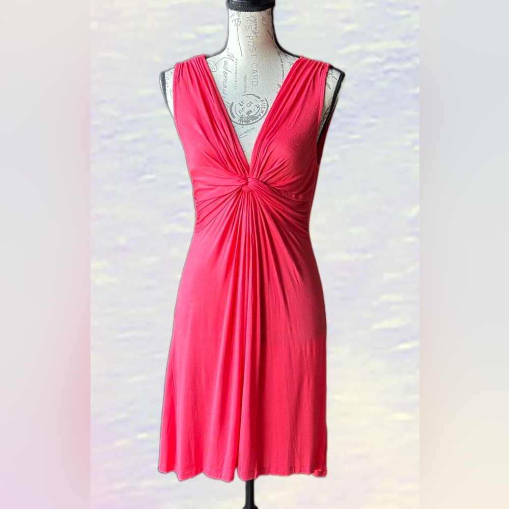 Forever 21 Deep V-Neck Sleeveless Dress, Gathered Knot Detail (L) NWT - Coral